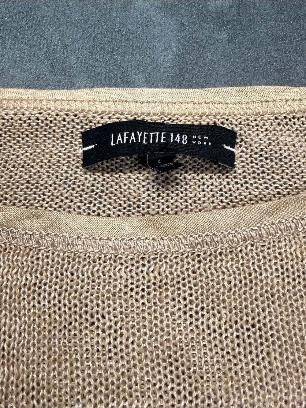 Lafayette 148 New York Beige Linen Blend Knit Crew Neck Sweater